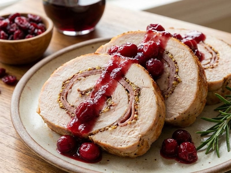 Juicy Turkey Roulade with Cranberry Sauce