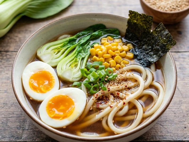 Hearty Beef Udon Soup with Pak Choi