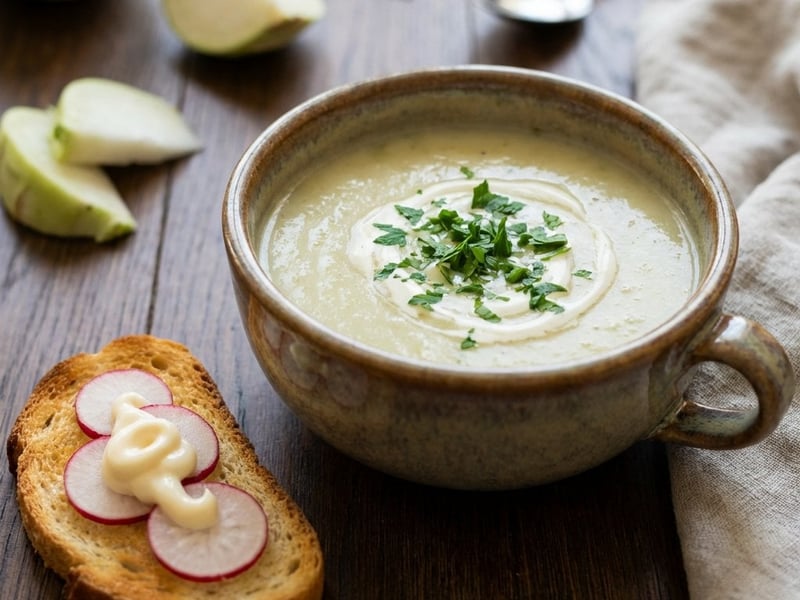 Cremige Kohlrabisuppe mit Radieschen-Toast