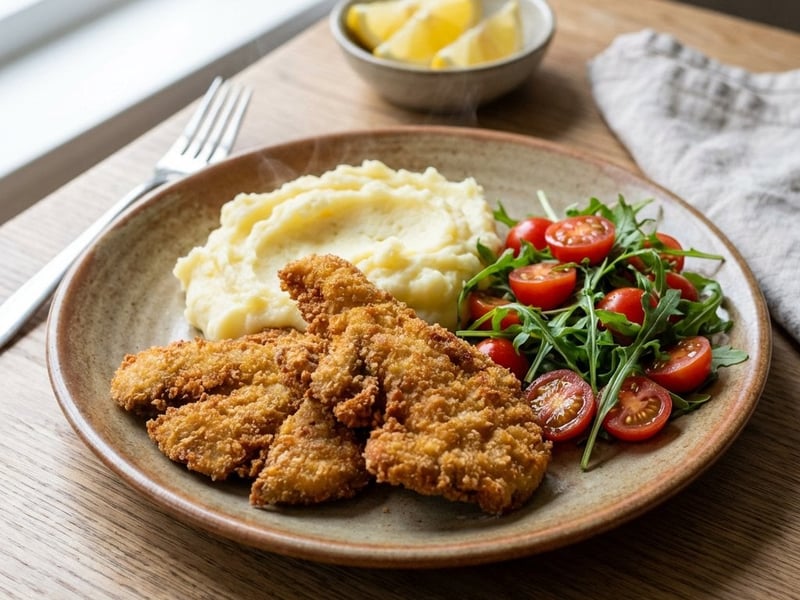 Crispy Oyster Mushroom Schnitzel with Mashed Potatoes
