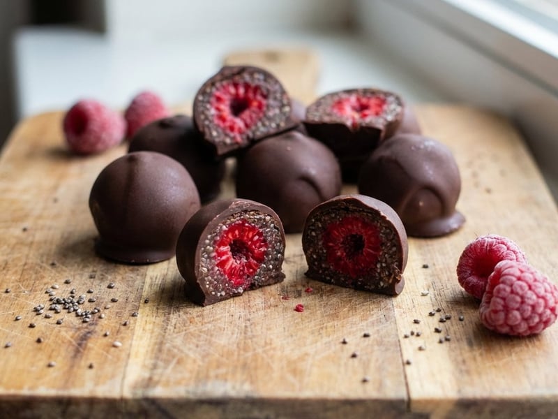 Himbeeren in Schokolade mit Chia