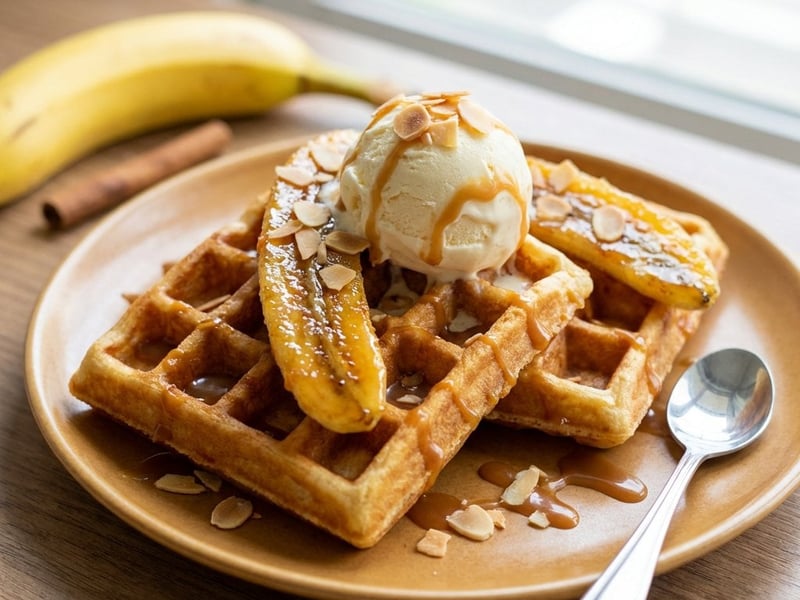 Waffeln mit karamellisierten Bananen