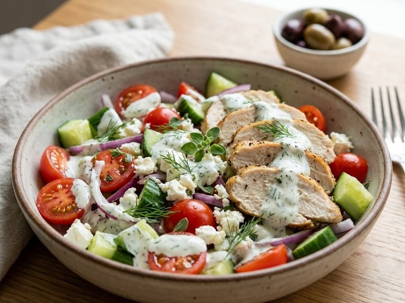 Griechischer Salat mit Hähnchen | Proteinreich & Frisch