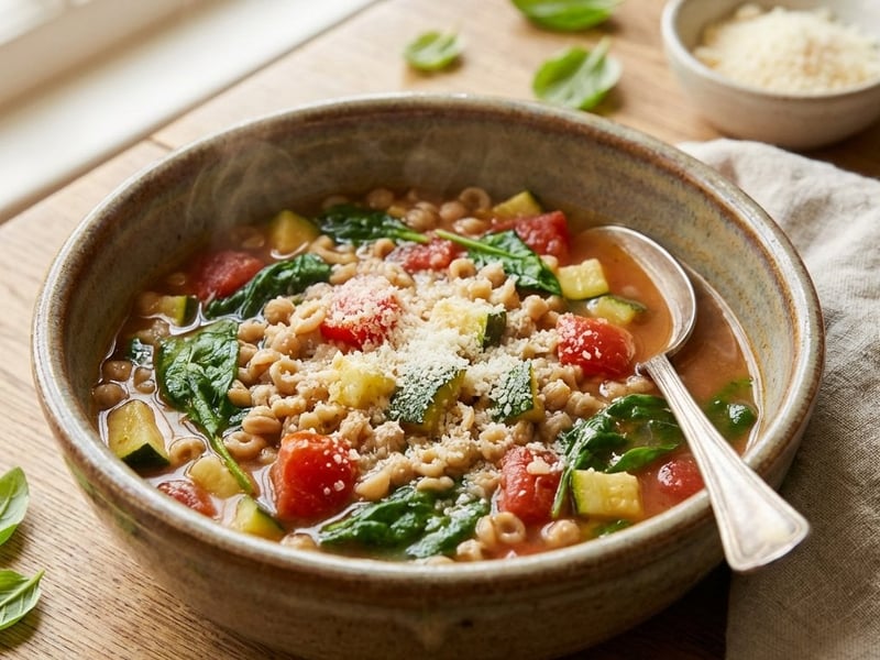 Vegetable Soup with Whole Wheat Pasta & Parmesan
