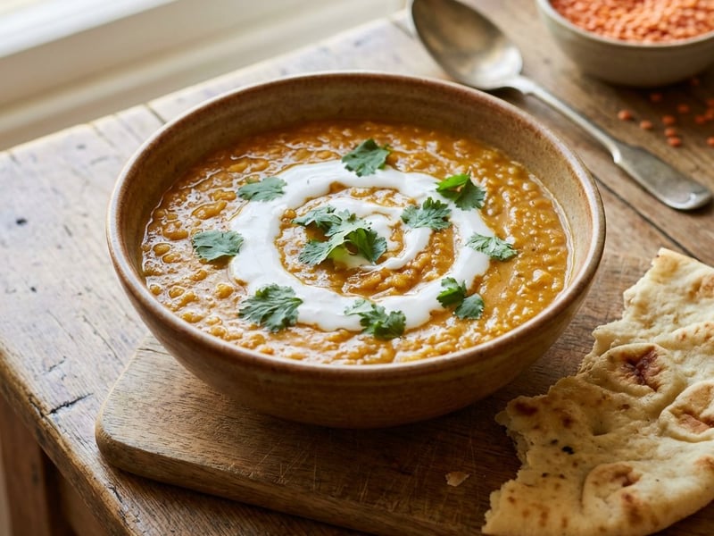 Creamy Red Lentil Dahl with Naan Bread