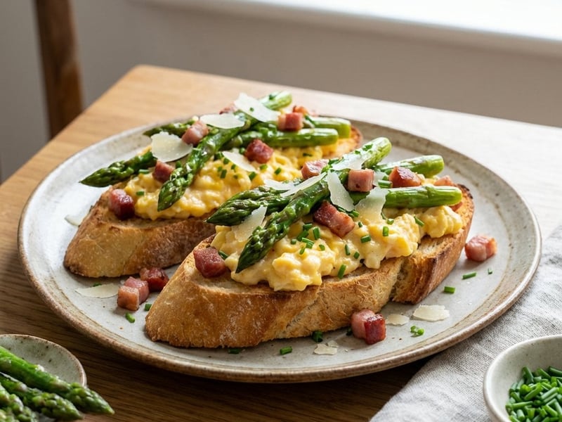 Frühstücksbaguette mit Spargel und Pancetta