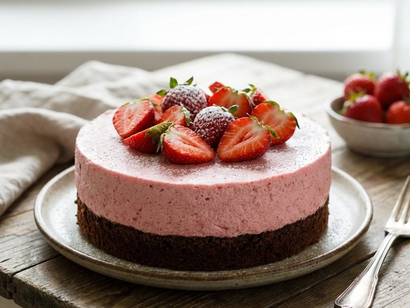 Erdbeermousse-Torte mit Schokoboden
