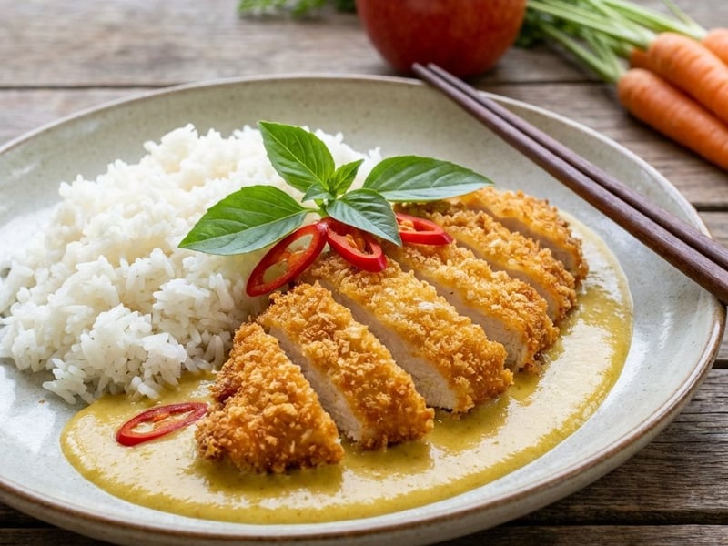 Hähnchen Katsu Curry mit Jasminreis