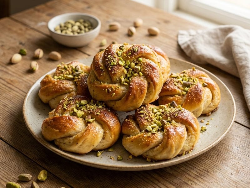 Fluffy Cardamom Knots with Pistachios