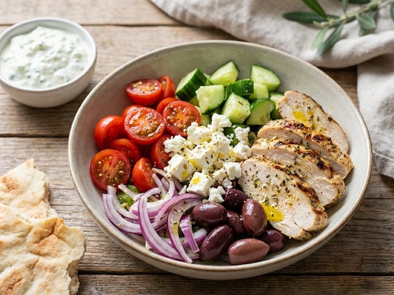 Greek Bowl with Grilled Chicken and Tzatziki