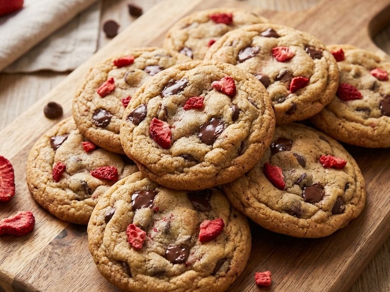 Klassische Schokoladen-Cookies mit Erdbeeren