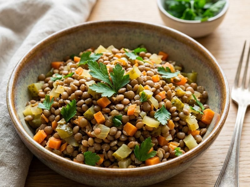 Fresh Lentil Salad with Carrots and Pickled Gherkins