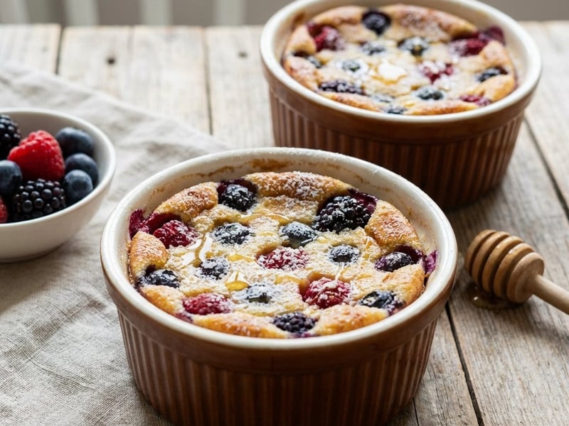 Clafoutis mit Waldbeeren und Dinkelvollkornmehl