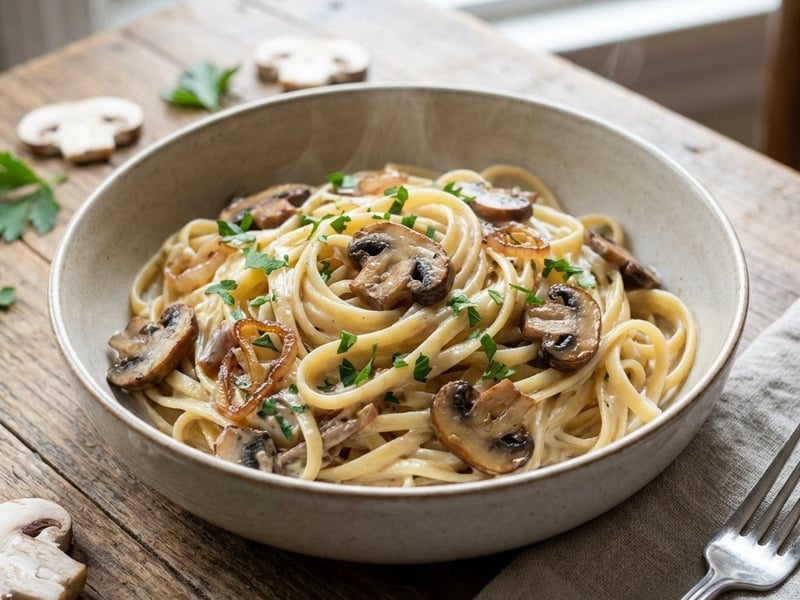 Cremige Pasta mit Champignons