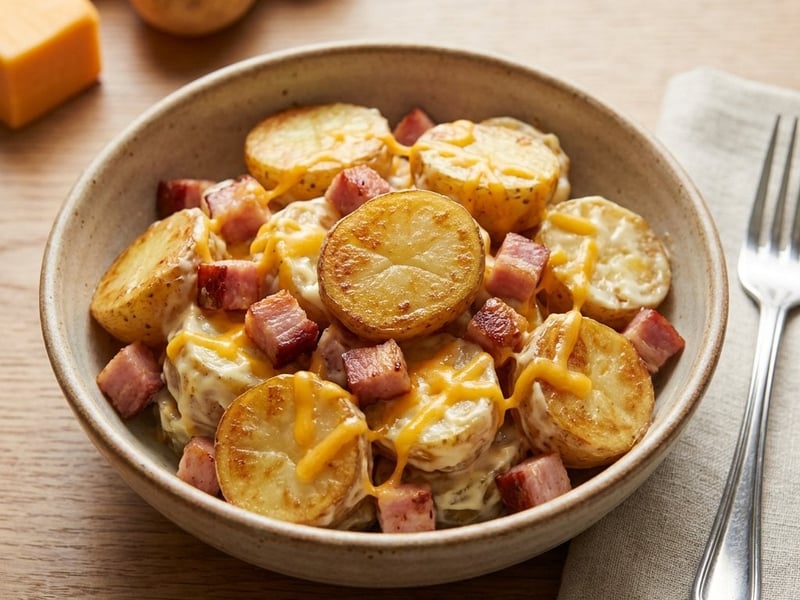 Herzhafter Kartoffelsalat mit Speck und Cheddar