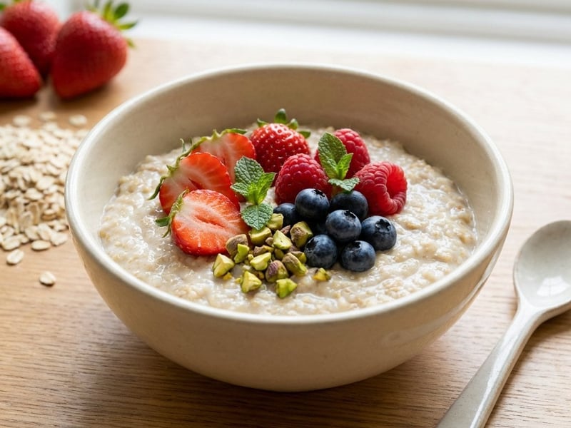 Beeren-Protein-Haferbrei mit Pistazien