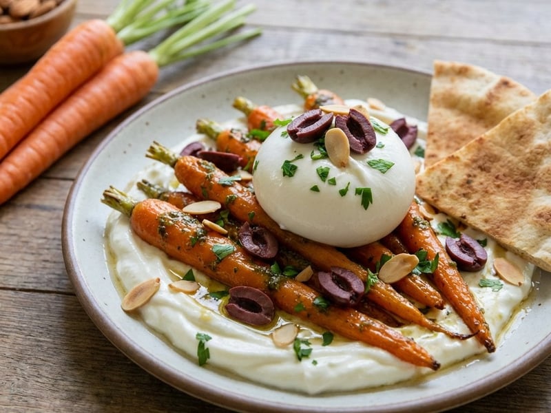 Baked Carrots with Burrata and Pesto