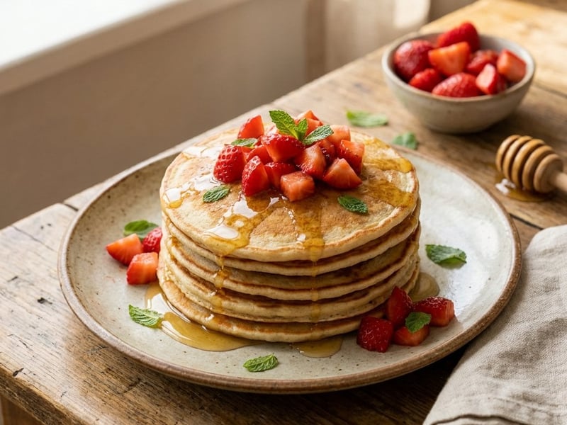 Bananen-Pfannkuchen mit Erdbeeren und Minze