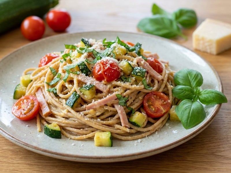 Carbonara with Ham and Zucchini | Healthy & Quick