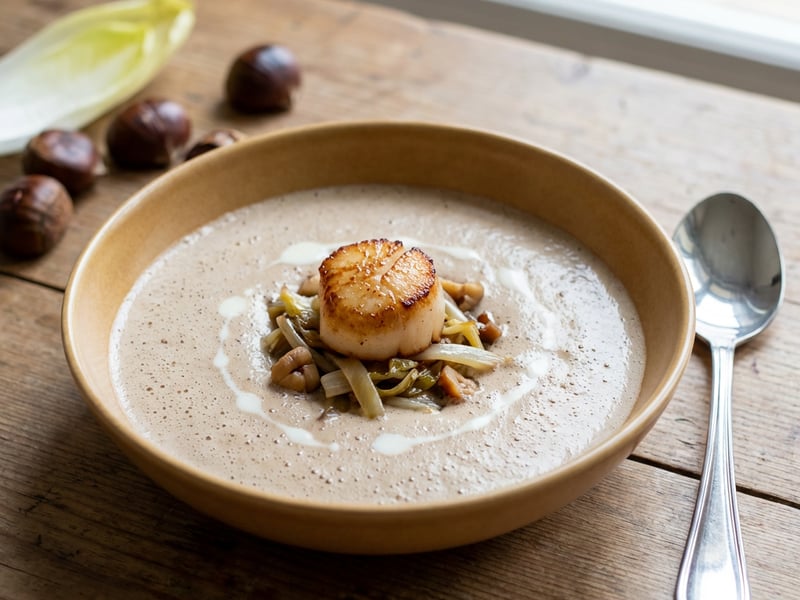 Chestnut-Chicory Foam Soup (optional with pan-fried scallop)
