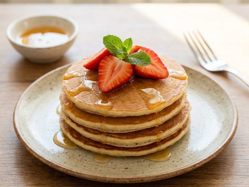 Banana Pancakes with Strawberries and Mint