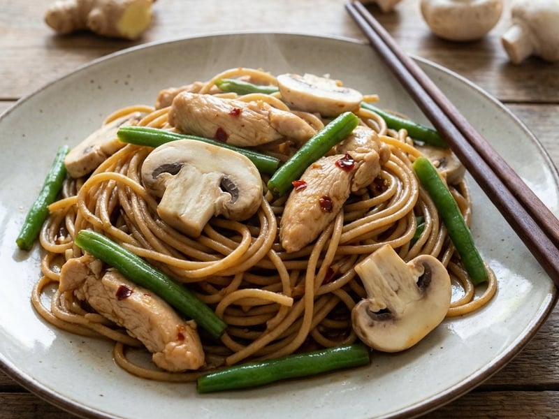 Hähnchen Chow Mein mit Vollkornspaghetti