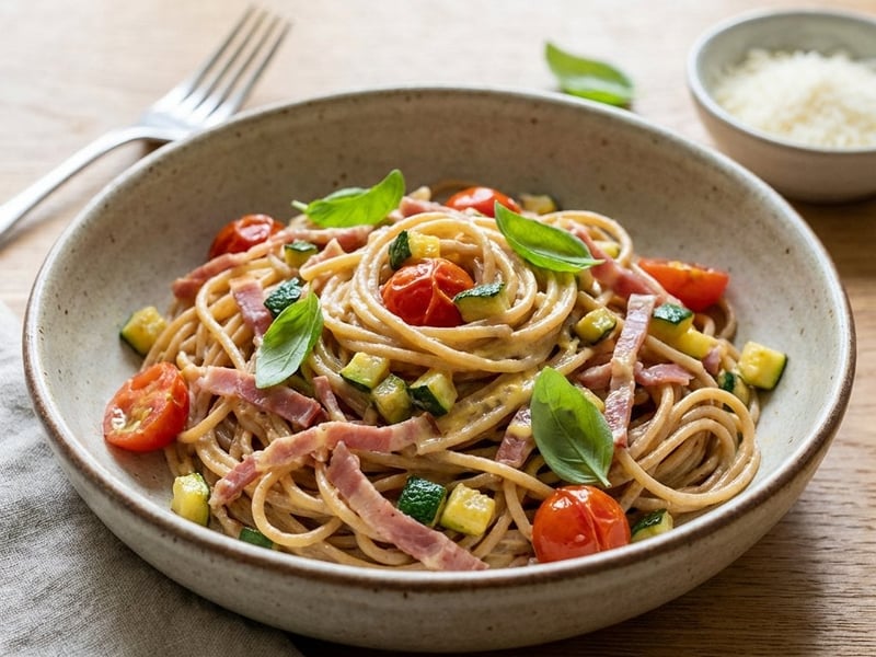 Carbonara mit Schinken und Zucchini