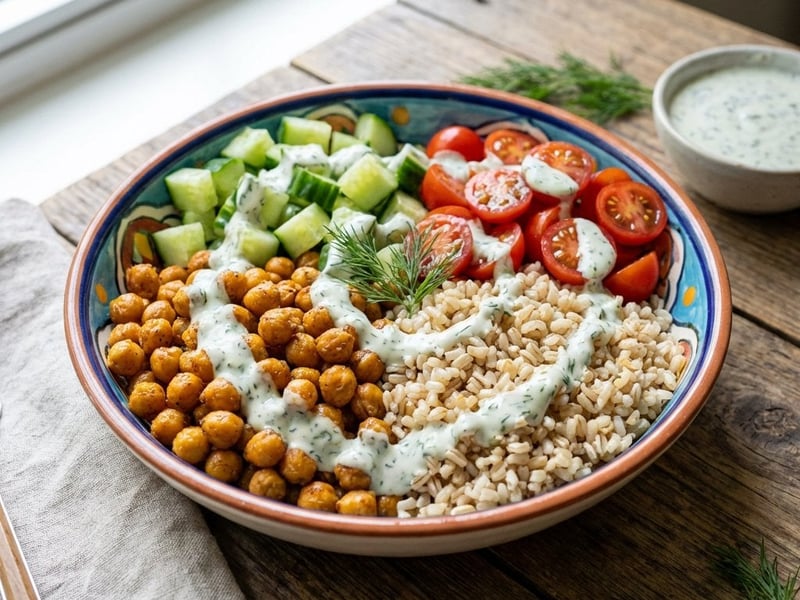 Bowl with Roasted Chickpeas & Dill Dressing