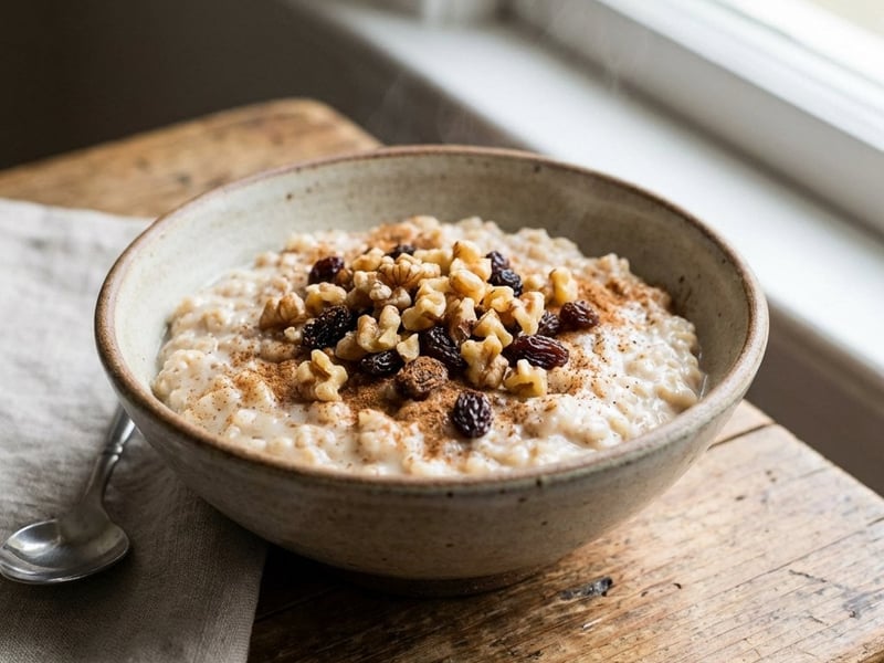 Healthy Whole Grain Rice Pudding with Dates & Walnuts