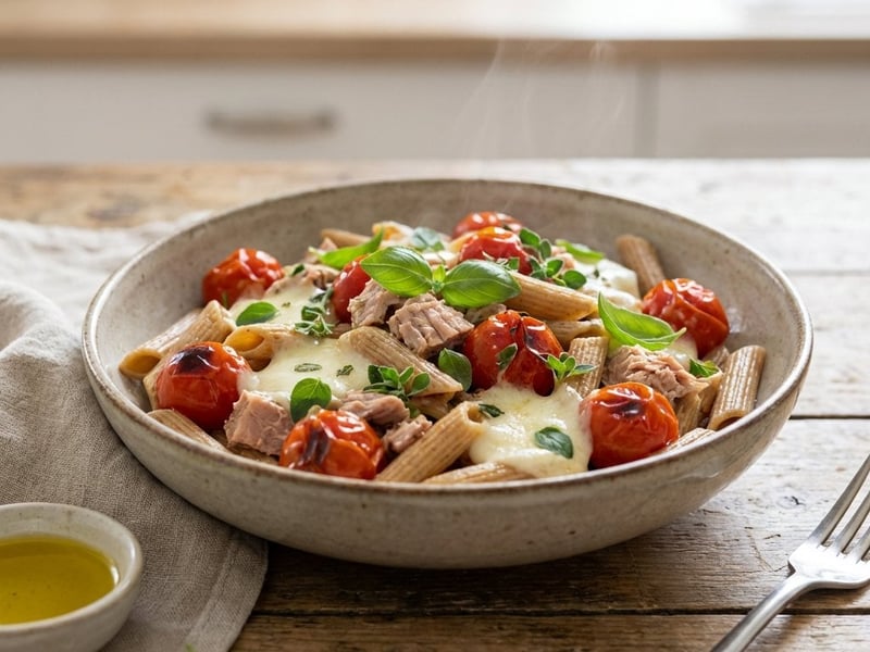 Thunfisch-Pasta mit Tomaten und Mozzarella