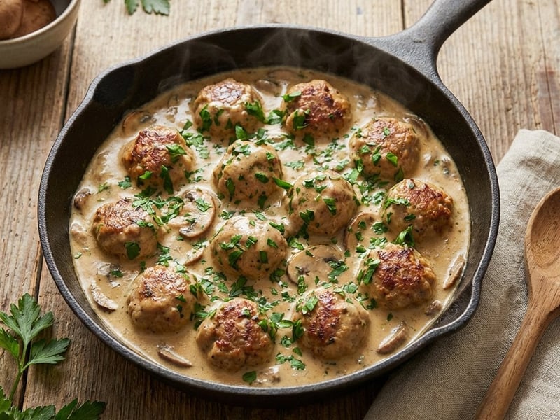 Putenbällchen in cremiger Pilzsauce