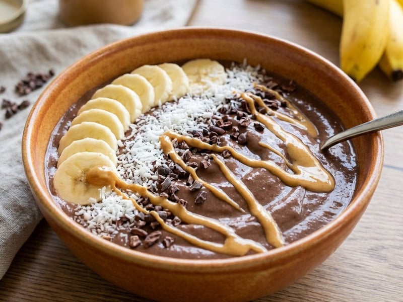 Cremige Kakao-Smoothie-Bowl mit Erdnussbutter