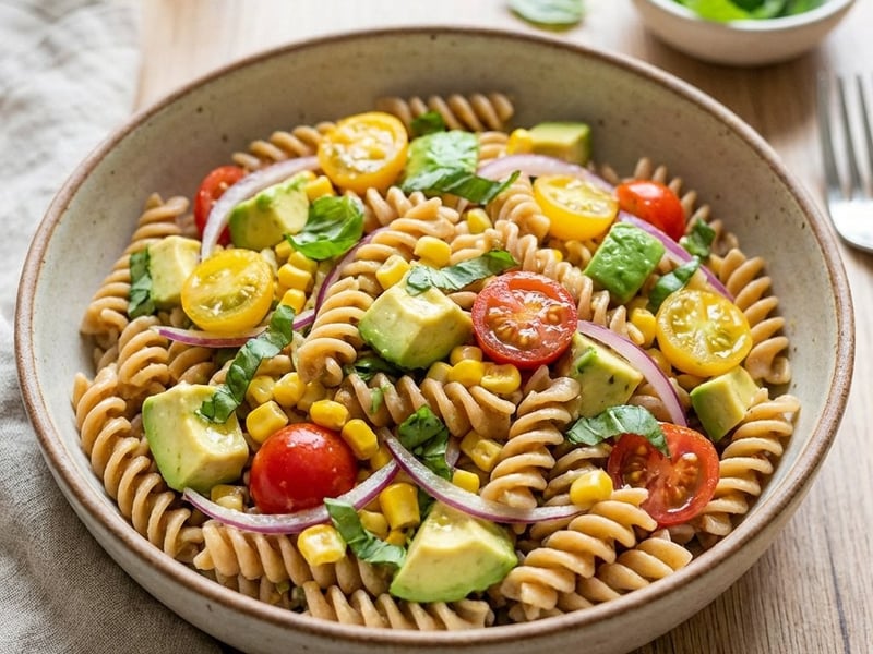 Fresh Pasta Salad with Avocado and Corn | Healthy & Quick
