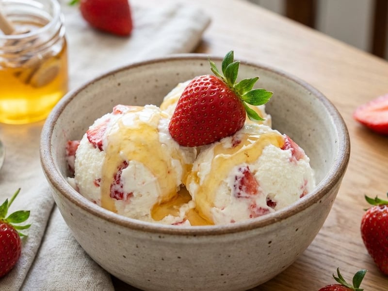 Schnelles Cottage-Cheese-Eis mit Erdbeeren