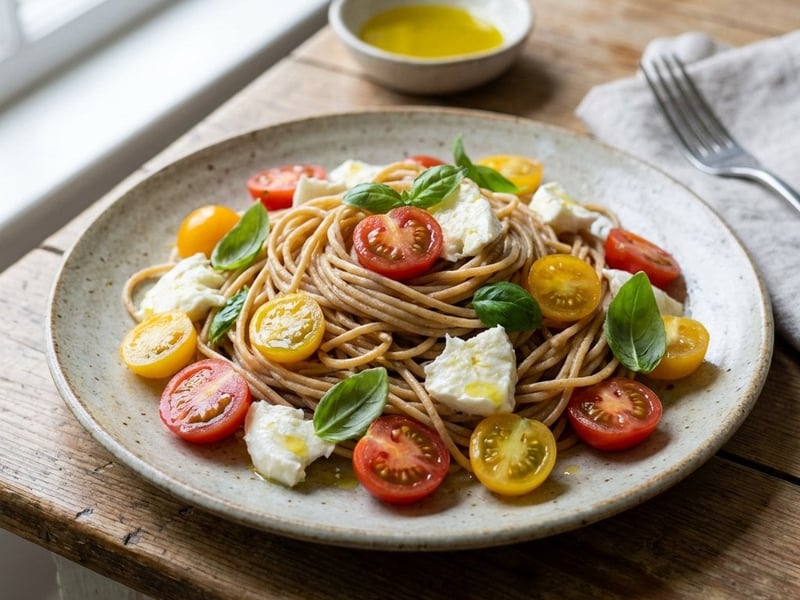Pasta Caprese mit Kirschtomaten & Mozzarella