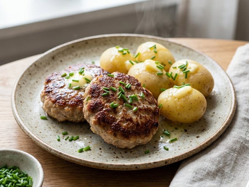Saftige Putenfrikadellen mit Kräuterkartoffeln