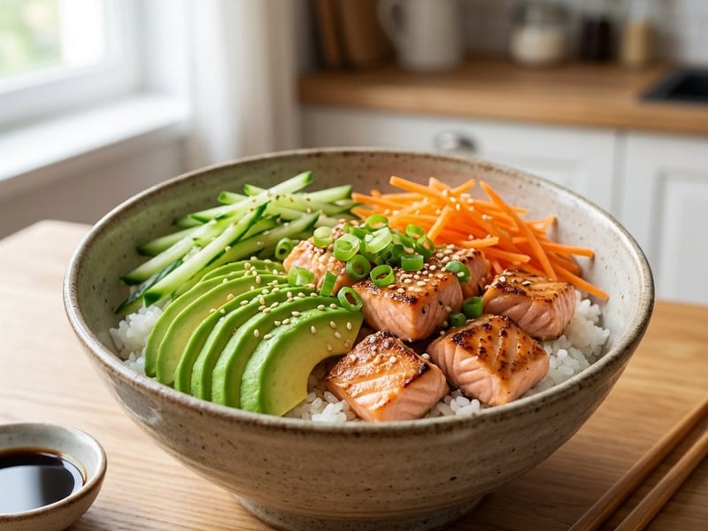 Japanese Rice Bowl with Salmon and Avocado
