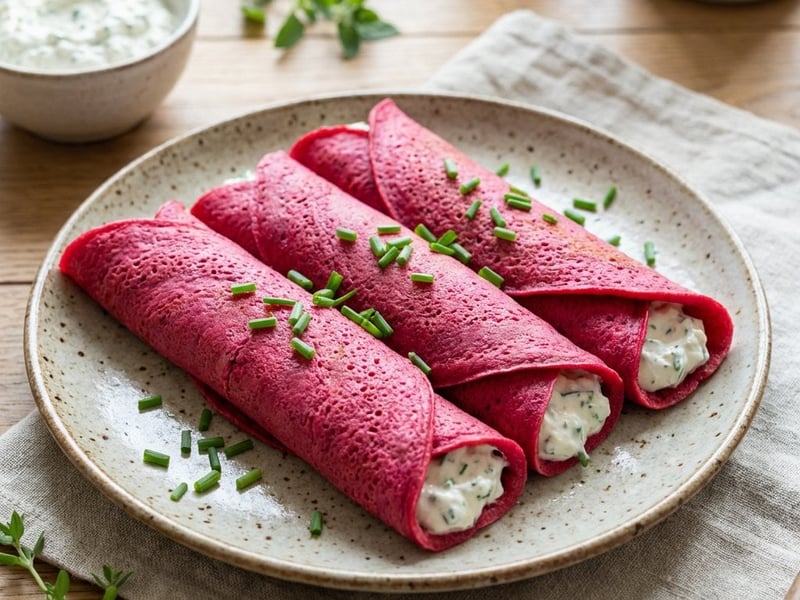 Rote-Bete-Pfannkuchen mit Kräuterquark