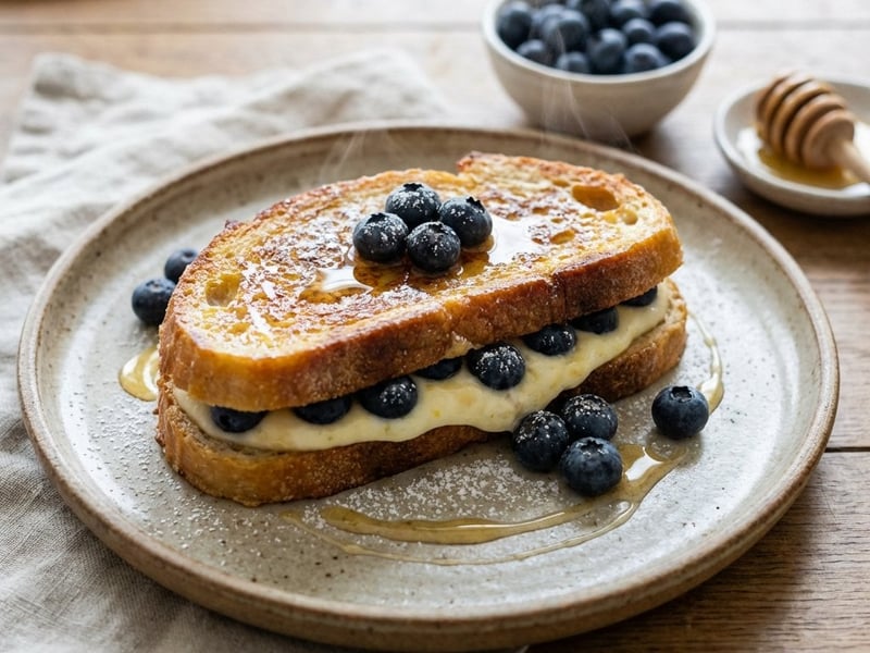 Gefüllter French Toast mit Zitronen-Blaubeer-Quark