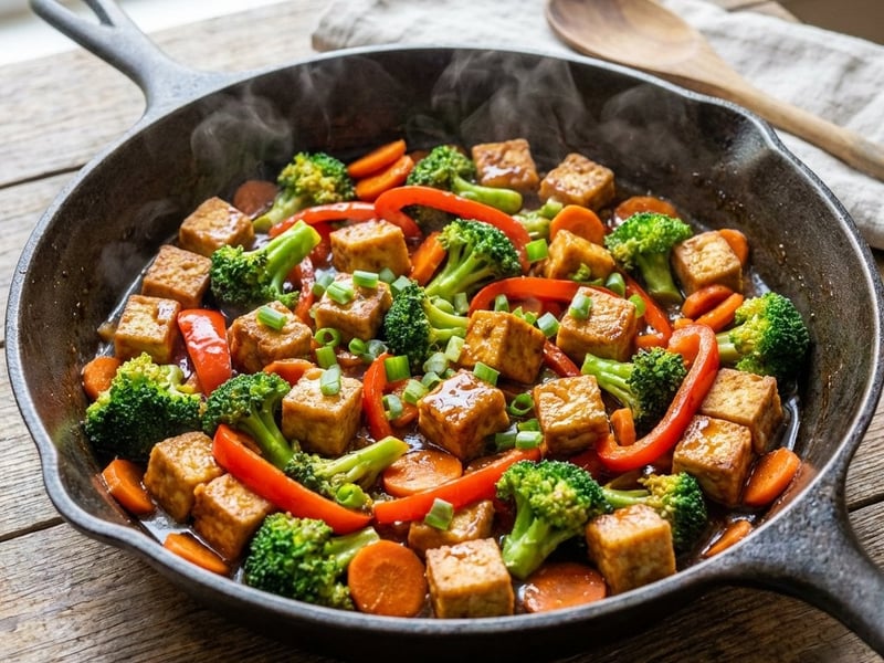 Colorful Tofu and Vegetable Stir-Fry with Broccoli and Bell Pepper