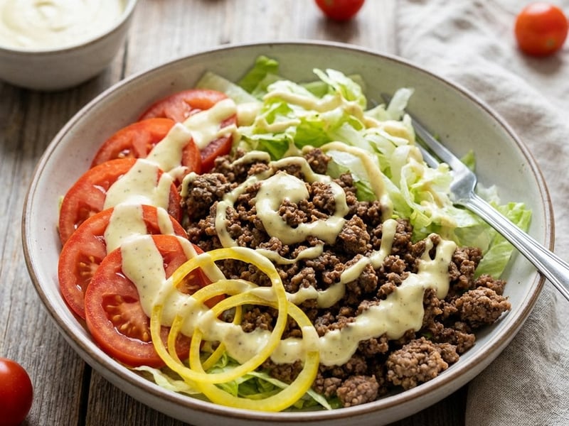 Knackiger Burger-Salat mit Rinderhackfleisch