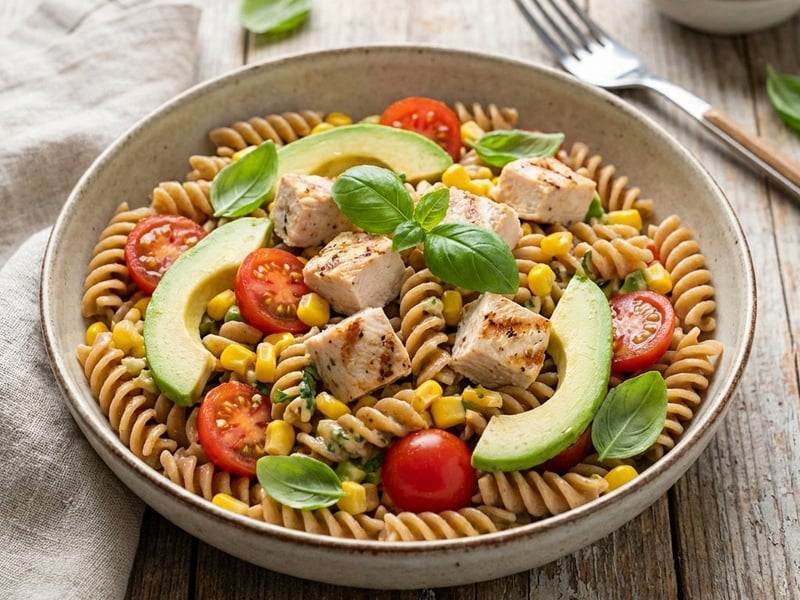 Chicken Pasta Salad with Avocado & Corn