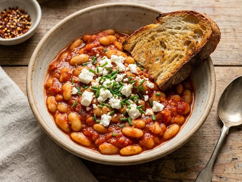 Spicy Breakfast Beans with Feta