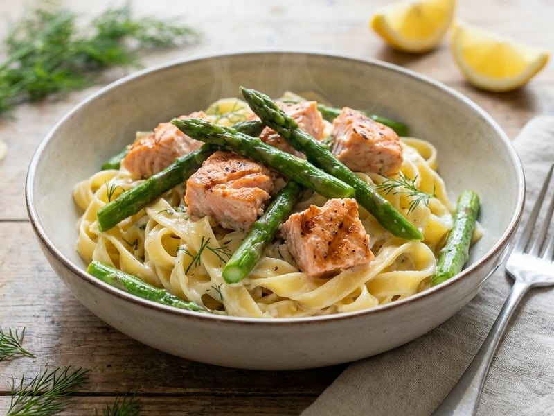 Pasta with Asparagus and Salmon