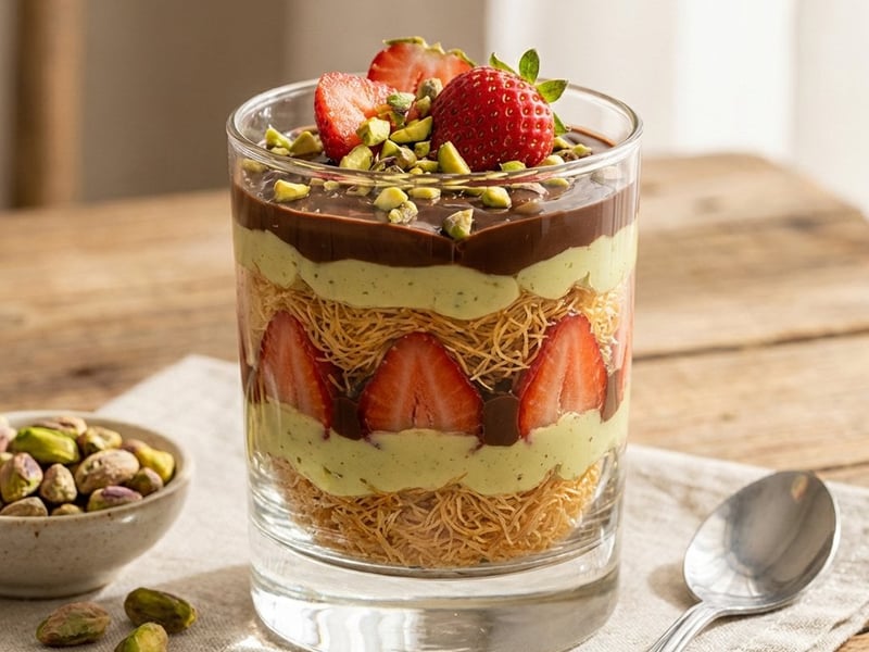 Dubai Dessert with Strawberries & Pistachios