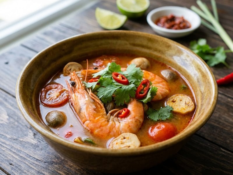 Tom Yum Goong (Spicy and sour Thai prawn soup)