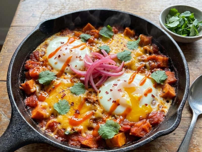 Sweet Potato Shakshuka with Sriracha Butter