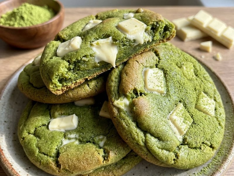 Matcha Cookies mit weißer Schokolade