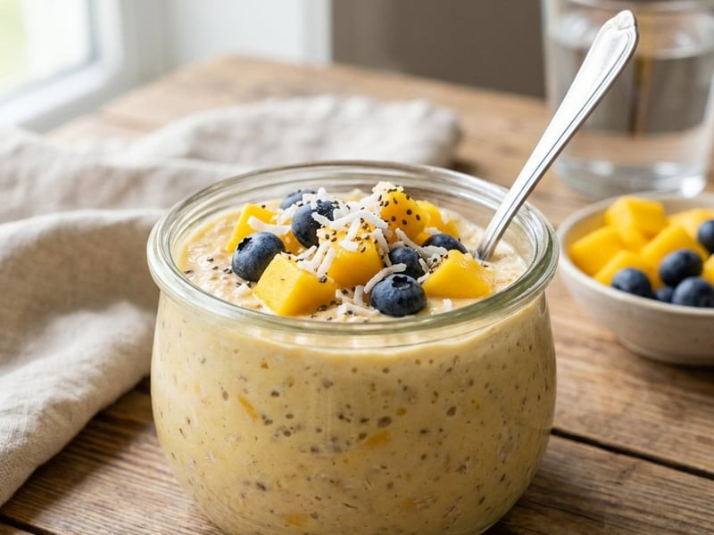 Cremige Mango Overnight Oats mit Kokos