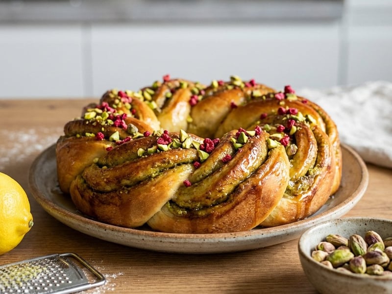 Fluffy Easter Braid with Pistachios & Cinnamon | Easter Yeast Wreath